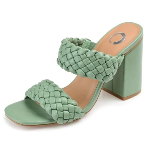 Journee Collection Women Melissa Block Heel Braided Slide Sandals Size 8M Green - Picture 1 of 4
